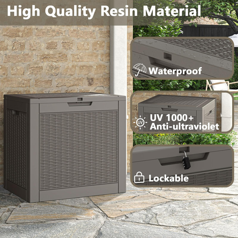Gray Lockable 31 Gallon Resin Wicker Deck Box