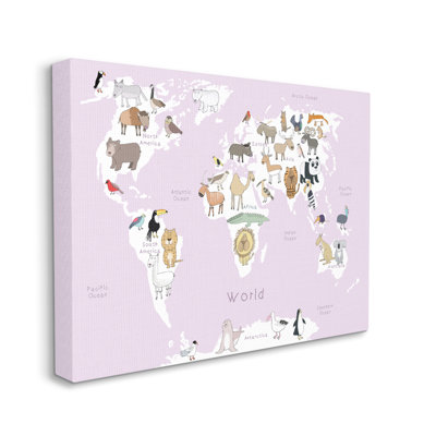 Carte du monde avec des enfants, rose clair - impression