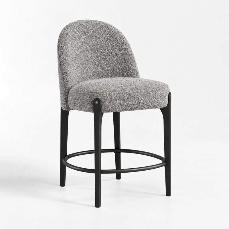 Tabouret de bar moderne rembourré de 51,6 cm de large avec dossier haut, revêtement en polyester texturé et pieds en métal noir