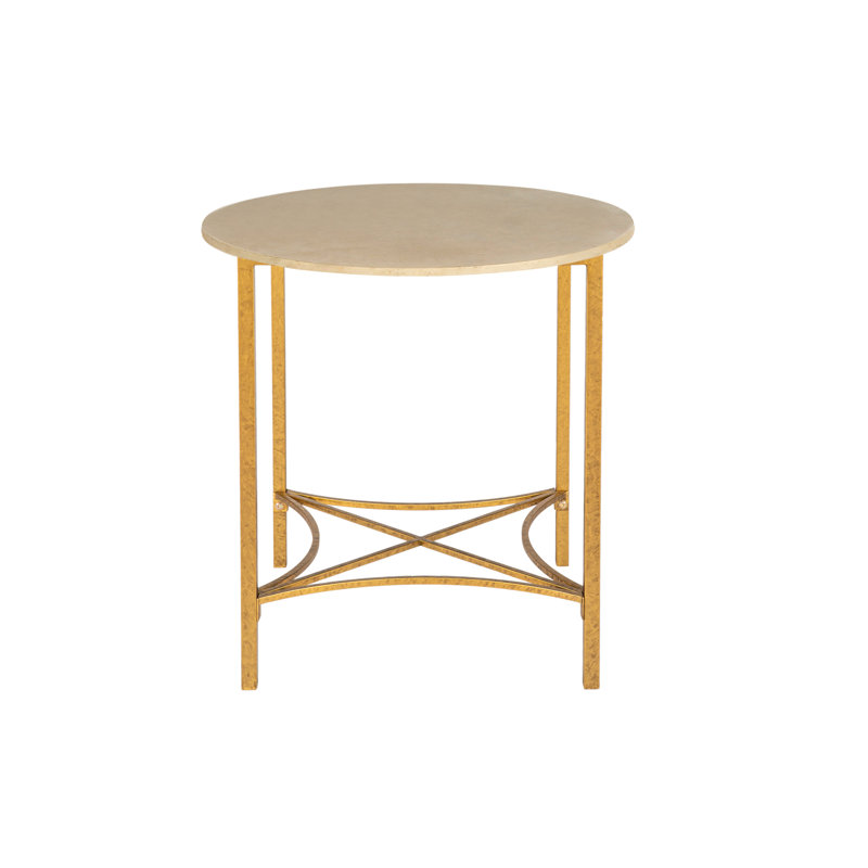 Bella End Table, 31" H x 33" W x 33" D, Lite Travertine, Royal Gold
