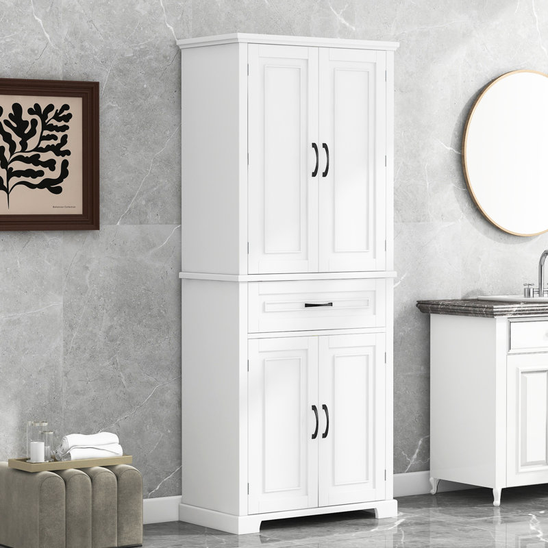 White Tall Storage Cabinet For Bathroom Decorations And More Unit In With Doors Handy Drawer, White