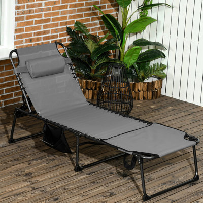 Gray Outdoor Sun Chair With Adjustable Back, Side Pocket, & Face Hole For Yard, Patio, Beach Relaxing Foldable Chair, 5 Reclining Angles, , Reading Hole, Gray, Yard