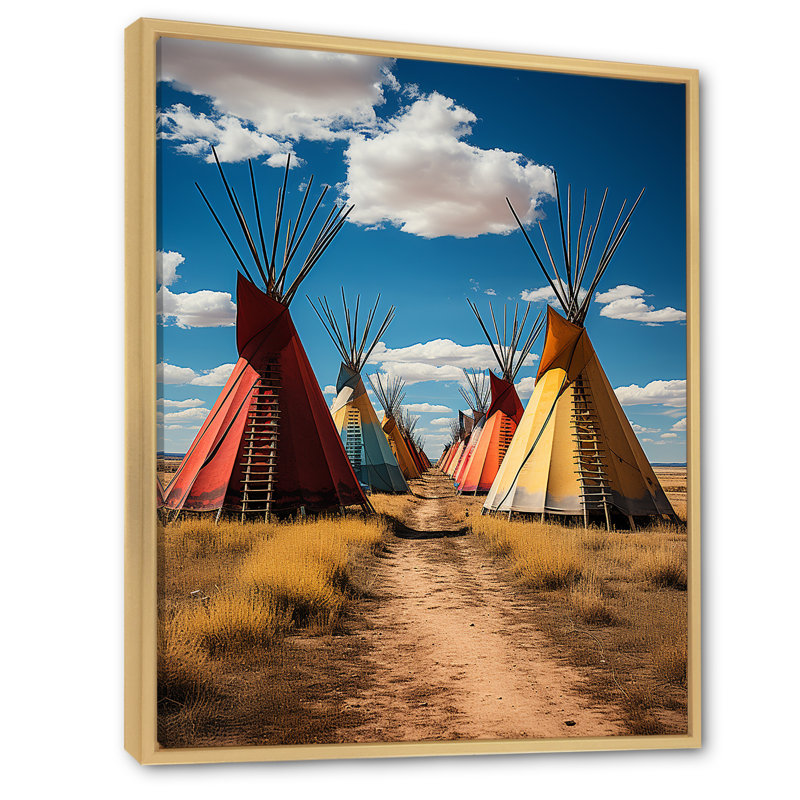Tipi jaune jaune «Path to Spirituality IV» - reproduction, Cadre naturel flottant, H 40 po x l 30 po x P 1,5 po