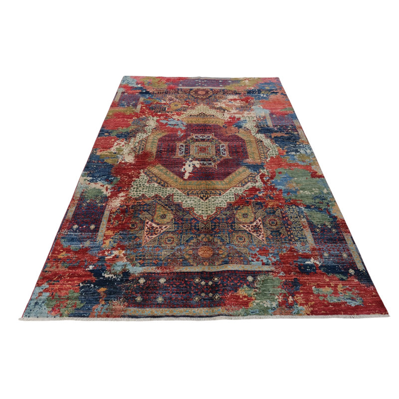 High-Quality Hand-Knotted Red And Navy Area Rug