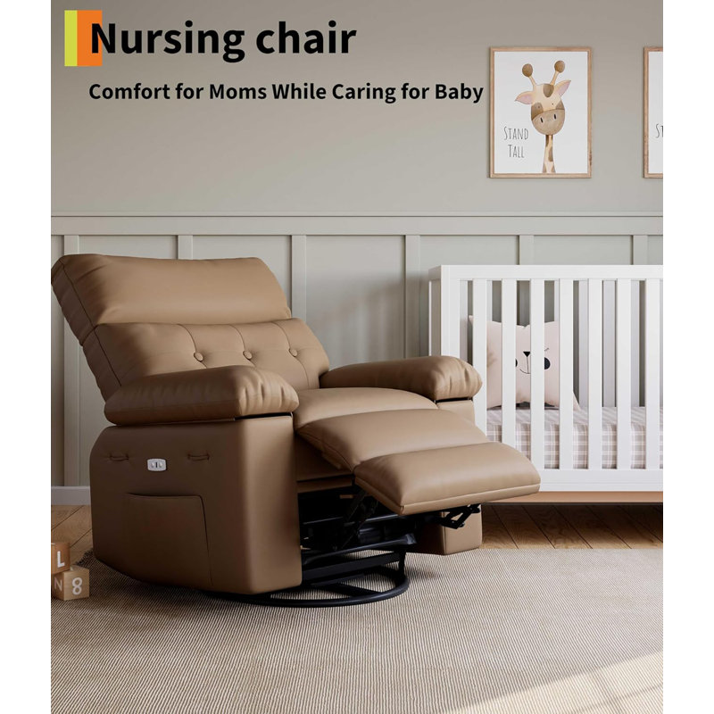 Oversized Power Rocker Swivel Recliner Chair with Heat and Massage, Extra Wide PU Leather Electric Recliner for Living Room