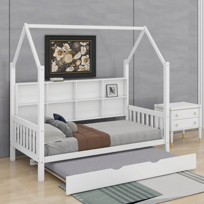 Lit simple en bois avec lit gigogne et tablette