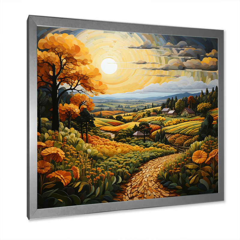 Farm Harvest Symphony Pointillism I - impression, Cadre simple argenté, H 30 po x l 30 po x P 1 po