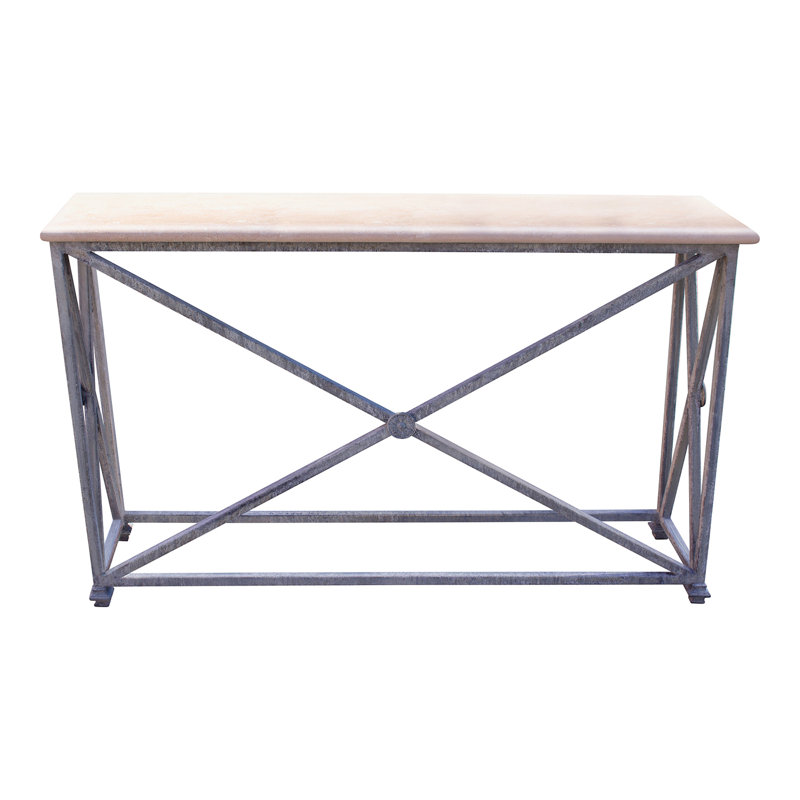 Medallion 60'' Console Table, Royal Silver, Lite Travertine, 34"H x 45"W x 15"D