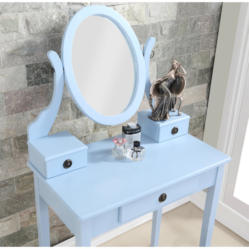 Ensemble coiffeuse et tabouret de maquillage Moniys, Bleu