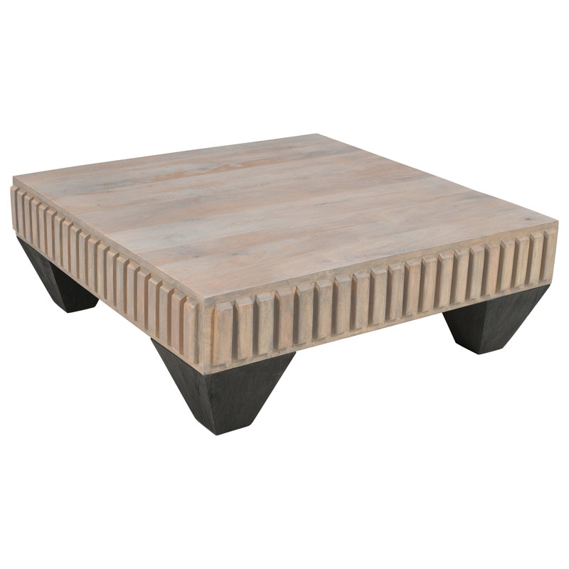  Table basse carrée fabriquée à la main en bois de manguier avec pieds fuselés - L 36 po