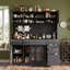 Armoire de rangement sur pied l 63 po, grande armoire de rangement pour bar à café, avec panneau perforé, porte-serviettes, prise de courant, 6 tiroirs, 5 armoires avec tablettes réglables, facile à assembler-129525564