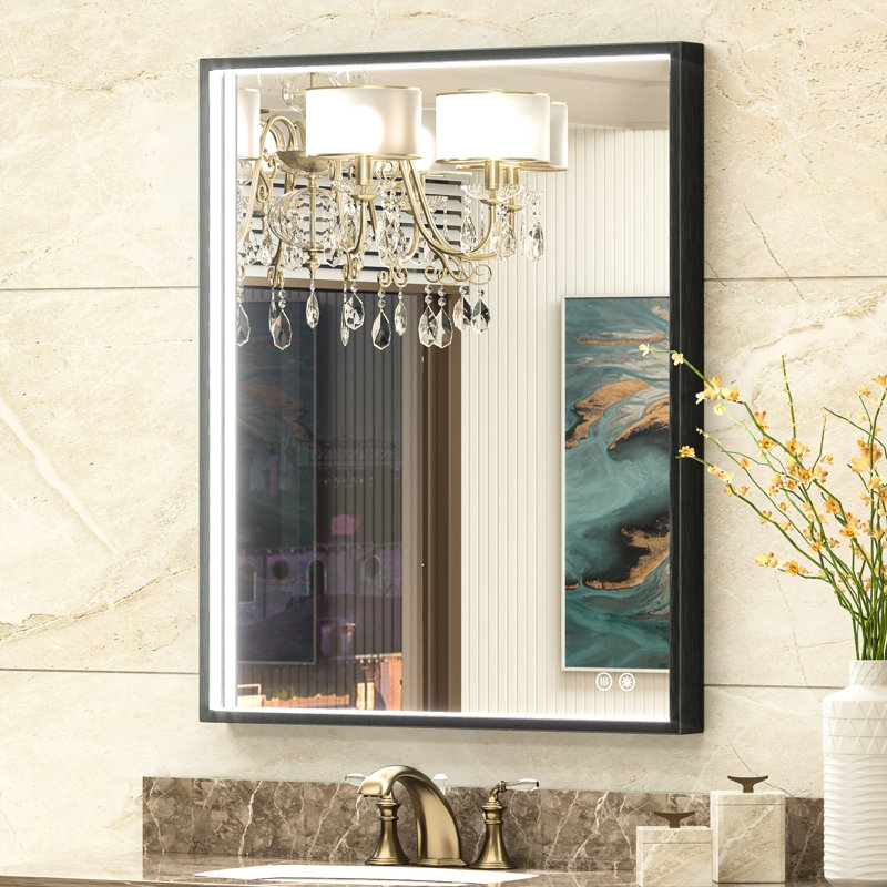 Miroir de salle de bain à cadre en métal avec anti-buée, 36 po x 30 po