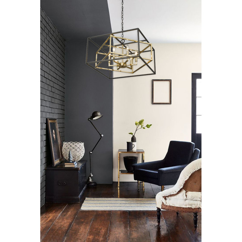 6-Light Black And Gold Interlocked Box Chandelier