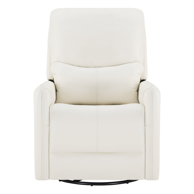 Celia Upholstered Genuine Leather Swivel Rocking Power Recliner, Florida Coconut Milk