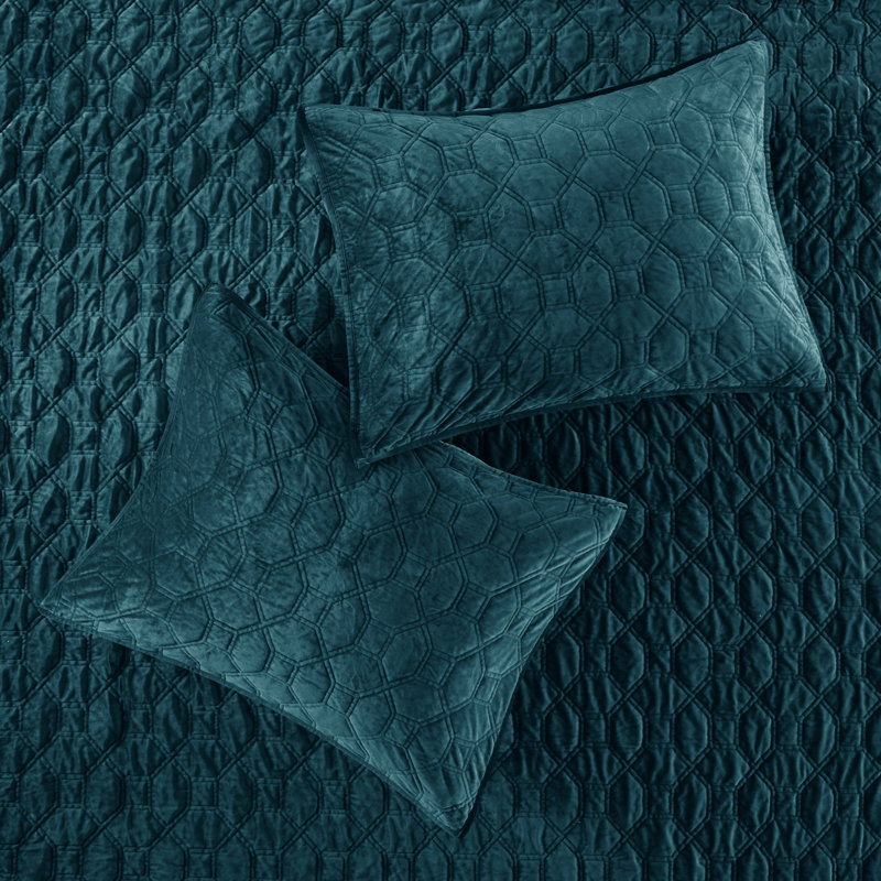 Teal Full Velvet Reversible Quilt Set with Shams