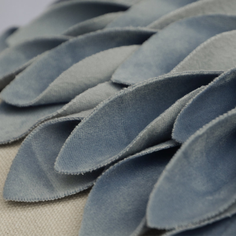 Appliqued Floral Accent Pillow Cover Sunflower Decorative Throw Pillow Case 18in, Dusty Blue/Beige