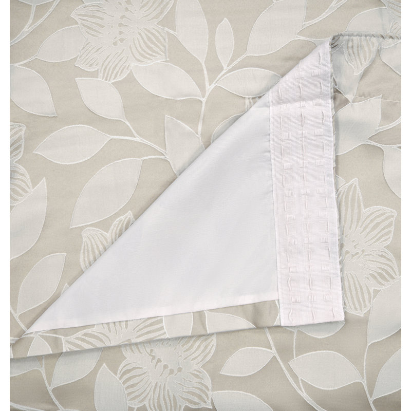 Luxury Leaf Jacquard Curtain Pair, 66cm Width x 54cm Drop, Cream