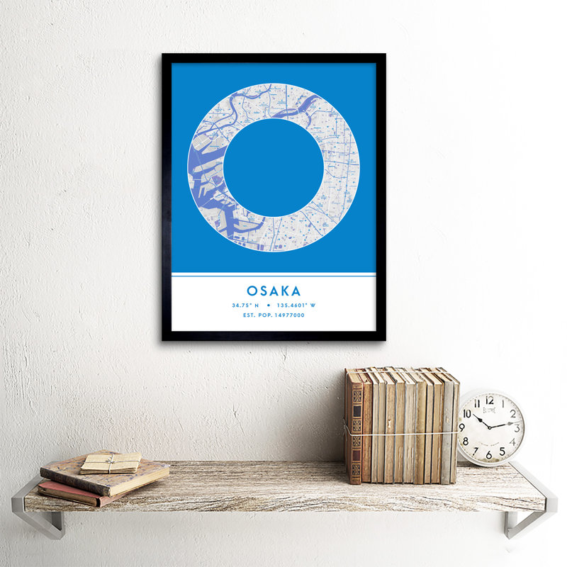 Osaka Japan City Map Blue - Single Picture Frame Typography