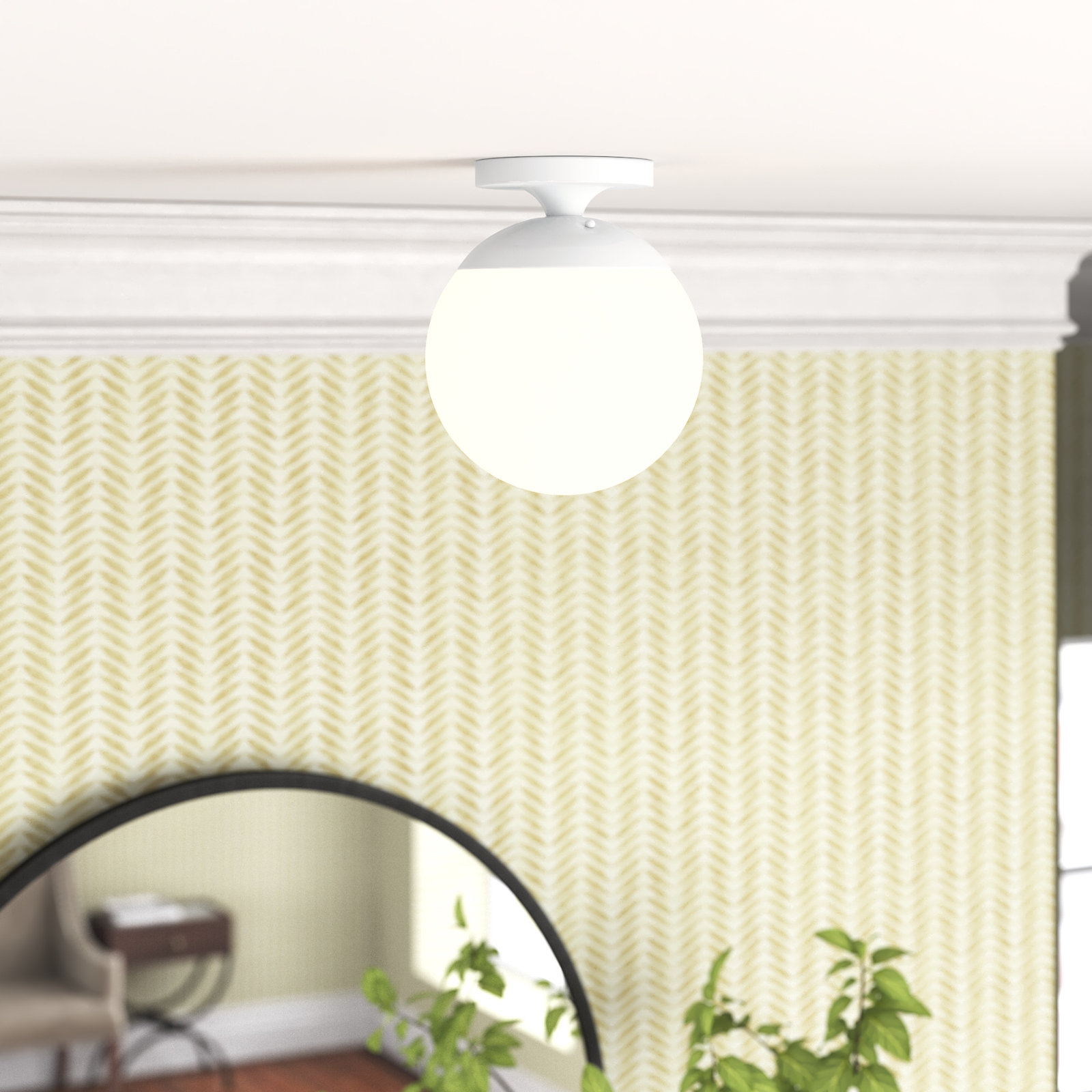 Meri Single Light Glass Semi Flush Mount, White, White, No
