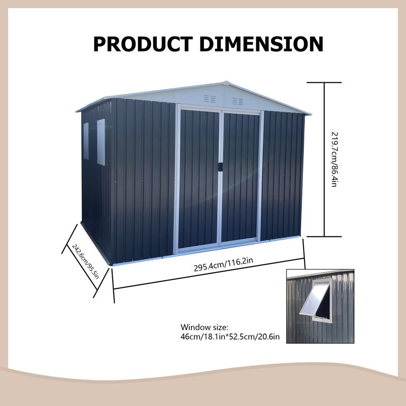 10ft x 8ft Outdoor Metal Storage Shed With Window And Lockable Door, Black