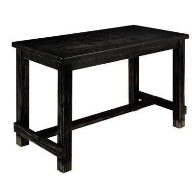 Dining Room Table In Antique Black, Rustic Details, Solid Base Style Counter Height Table, Wood Top