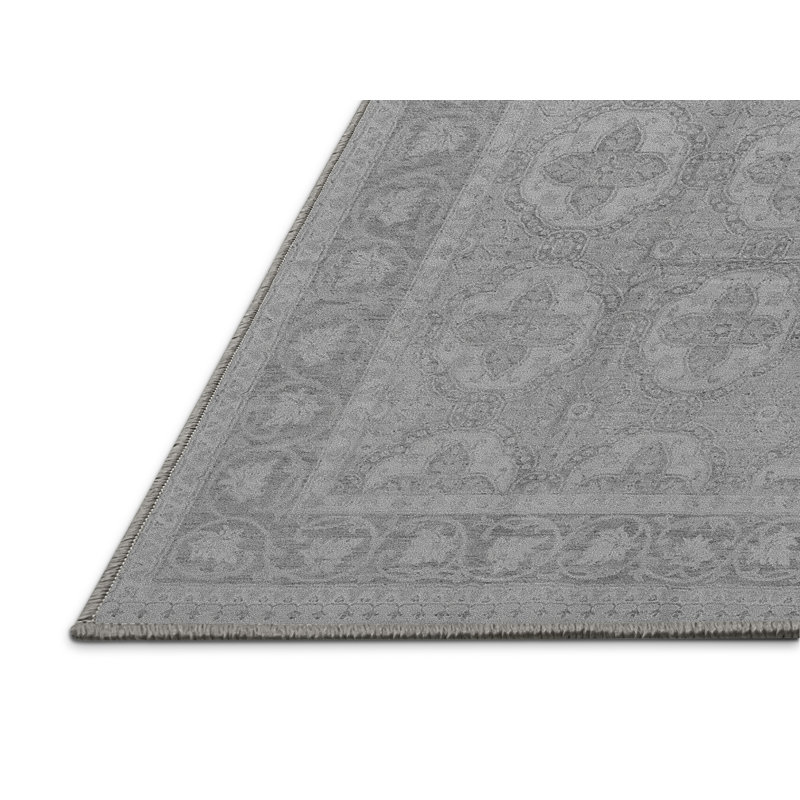 Tapis oriental gris tissé à la machine en polyester / chenille 7 pi x 9 pi Oriental, Rectangle 7 pi x 10 pi
