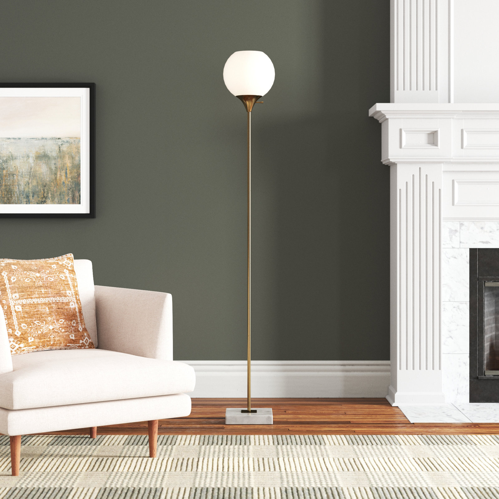 Reed 71'' Floor Lamp, Antique Brass