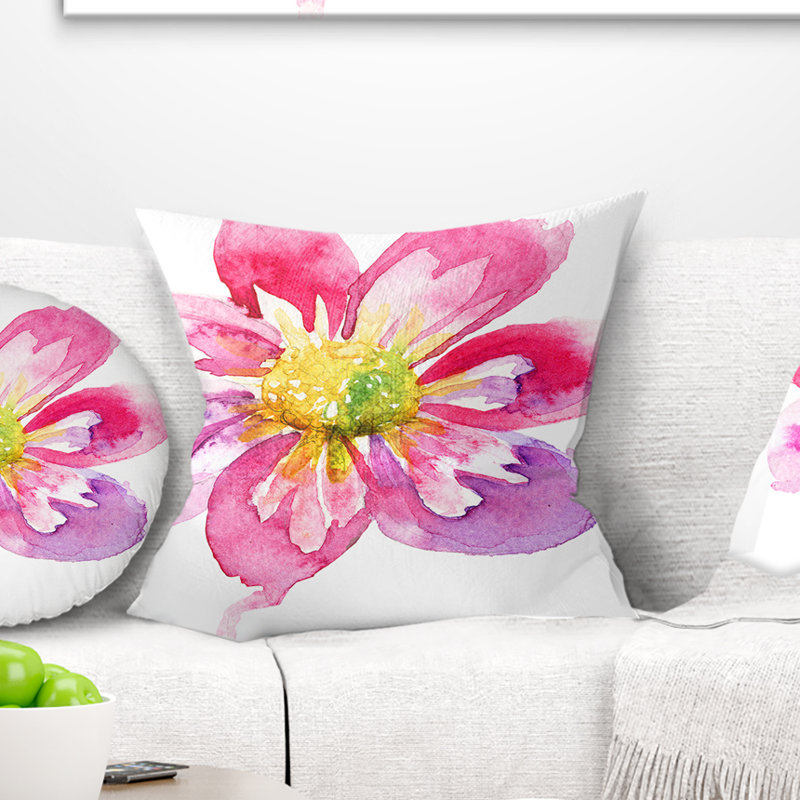 Coussin décoratif imprimé floral pleine fleur rose, 16 po x 16 po, Carré