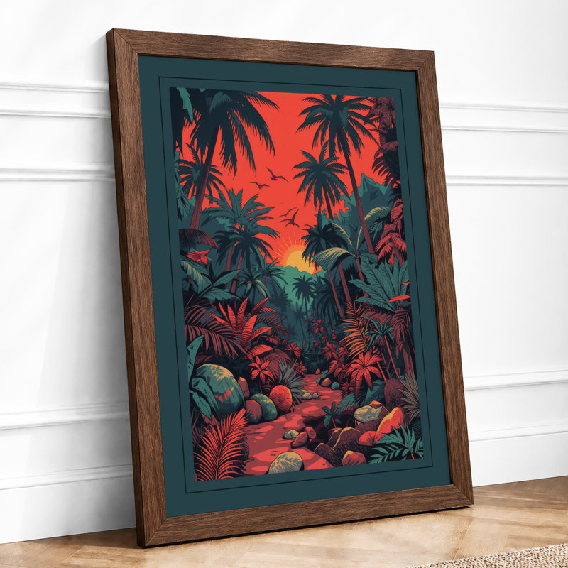 Jungle at Dusk Tropical - Framed Print, Walnut, A1 - 84.1 x 59.4 cm