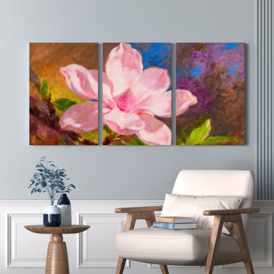 «Pink Magnolia Flower», reproduction d'art sur toile tendue sur toile, ensemble de 3