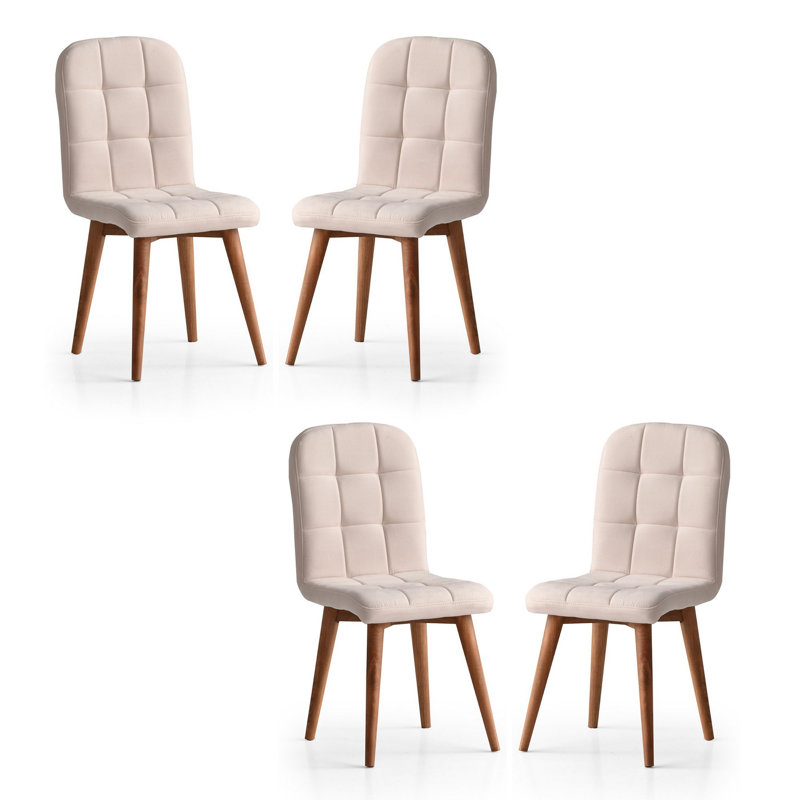 Ensemble de chaises élégantes (4 pièces), couleur crème, 16,1 po x 20,1 po x 34,6 po | Structure 100% contreplaqué avec pieds en hêtre, capacité de charge: 386 lb | Design scandinave moderne, parfait pour les espaces de salle à manger ou de salon