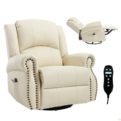 Fauteuil inclinable manuel chauffant chauffant avec chaise berçante et pivotante en tissu chauffant, beige