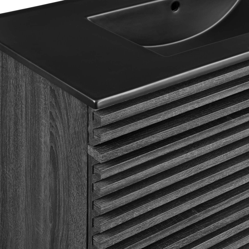Modway Render 36" Wall-Mount Bathroom Vanity, Charcoal/Black