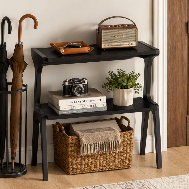 Table de chevet en bois, table basse, table d'appoint à 2 niveaux, table de bout, Black