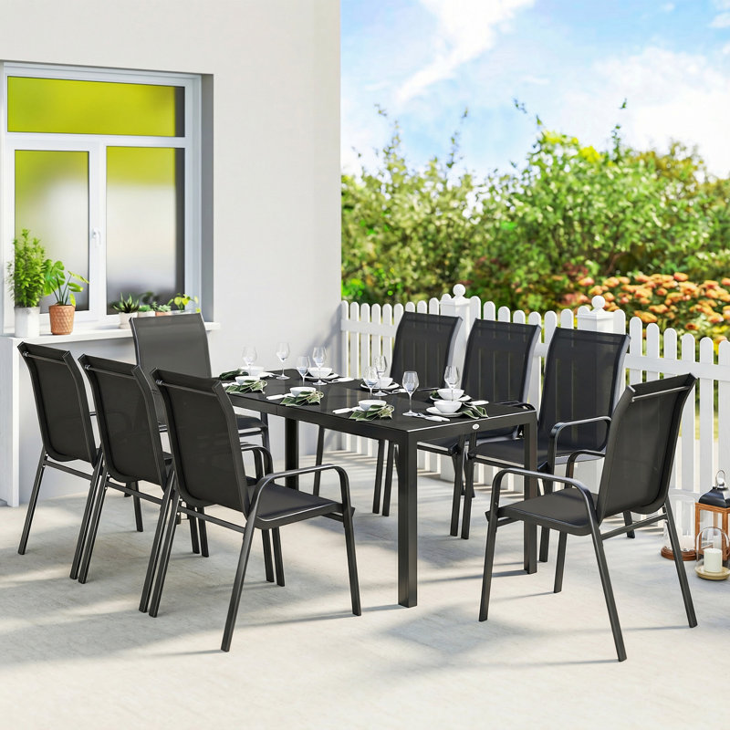 8 - Person Patio Dining Set with Rectangular Table, Black