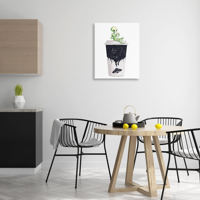 Art mural sur toile Alien & Coffee Cup par Ziwei Li, H 30 po x l 24 po