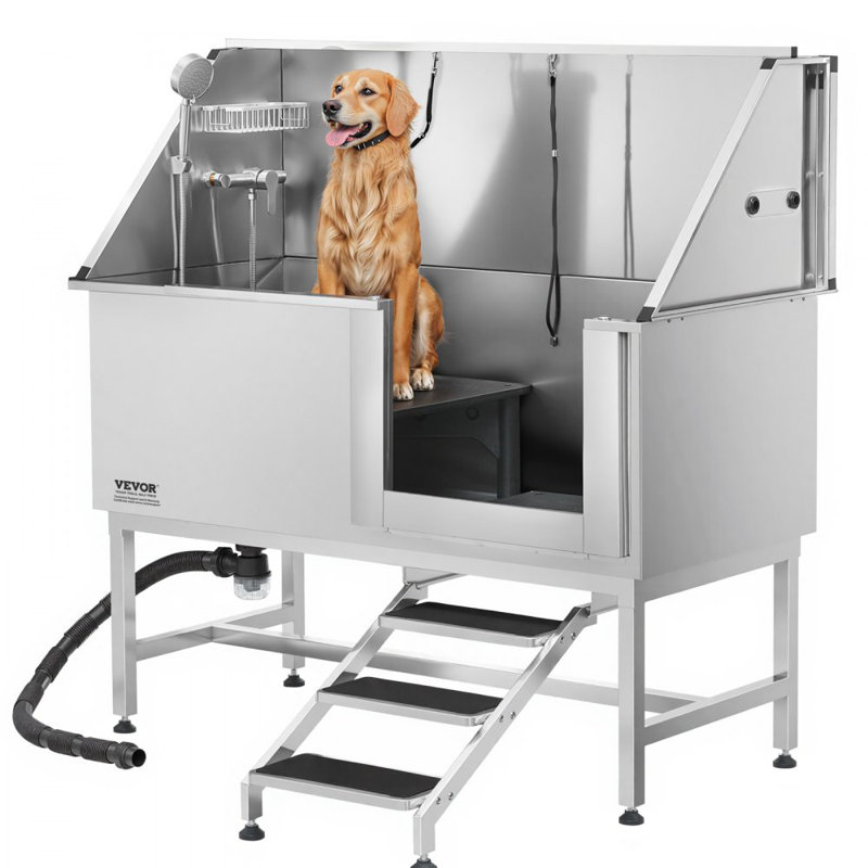 154.4cm H x 127cm W x 70cm D Stainless Steel Dog Grooming Tub