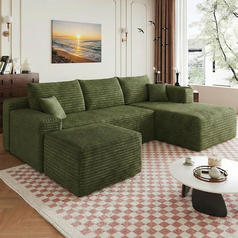 Canapé modulaire 95 po avec 1 repose-pieds Cloud, canapés rembourrés minimalistes modernes, canapé de coin à assise profonde, pas d'assemblage requis