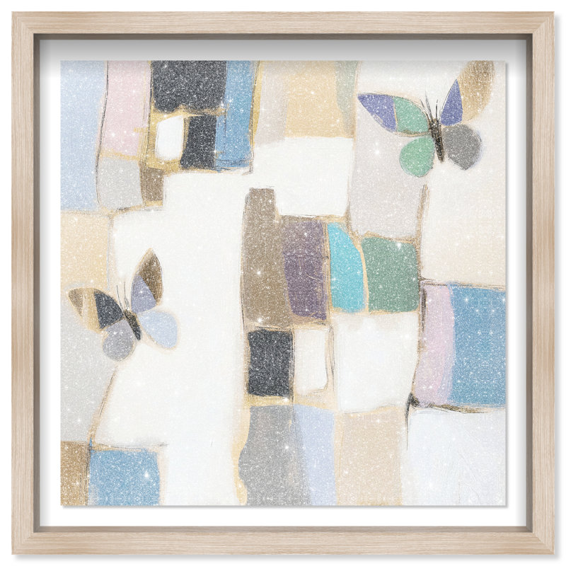 Bejewelled Butterflies Shadowbox Abstract Print by Oliver Gal, Black Frame, 12 x 12, 31.5"H x 31.5"W, Natural Oak Frame
