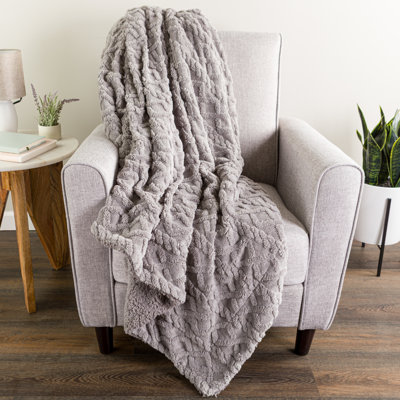 Couverture polaire sherpa pour canapé - 127 x 152 cm, réversible, motif torsadé jacquard, couverture en polaire sherpa pour lit, fauteuil ou canapé - Linge de lit chaud et confortable (Gris)
