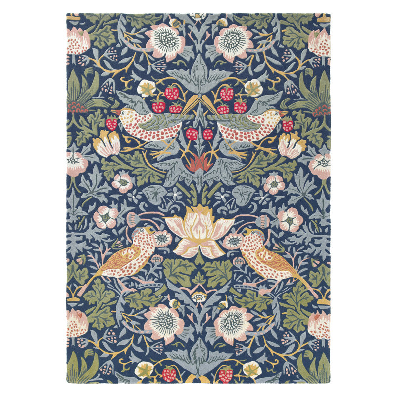 Wool Floral Area Rug in Blue, Rectangle 8'2" x 11'6"