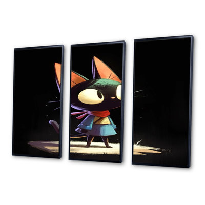 Little Cute Lady Black Cat - Cat Wall Art Print Set