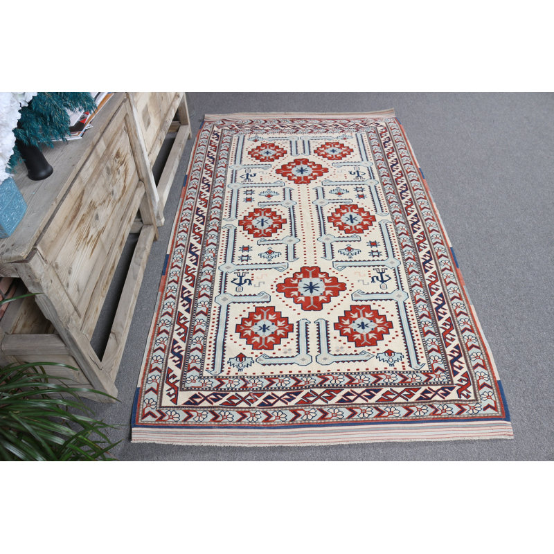 Tapis turc Anatolian en rouge vif pour le décor de la salle à manger - Finition antique authentique idéale comme cadeau unique pour elle
