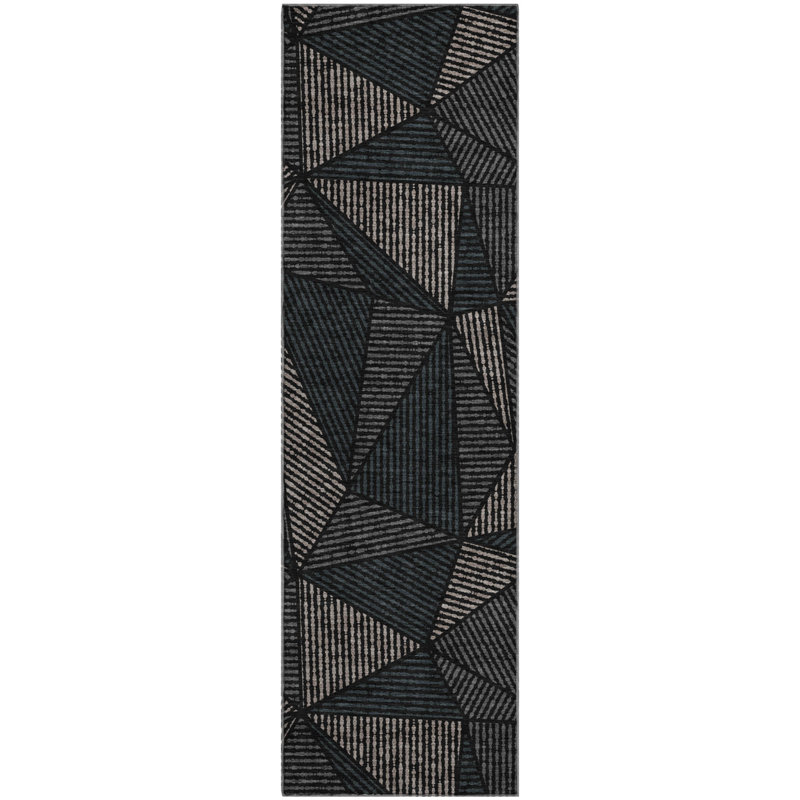 Premium Machine Washable Cerrito Black Rug, Runner 2'3" x 7'6"