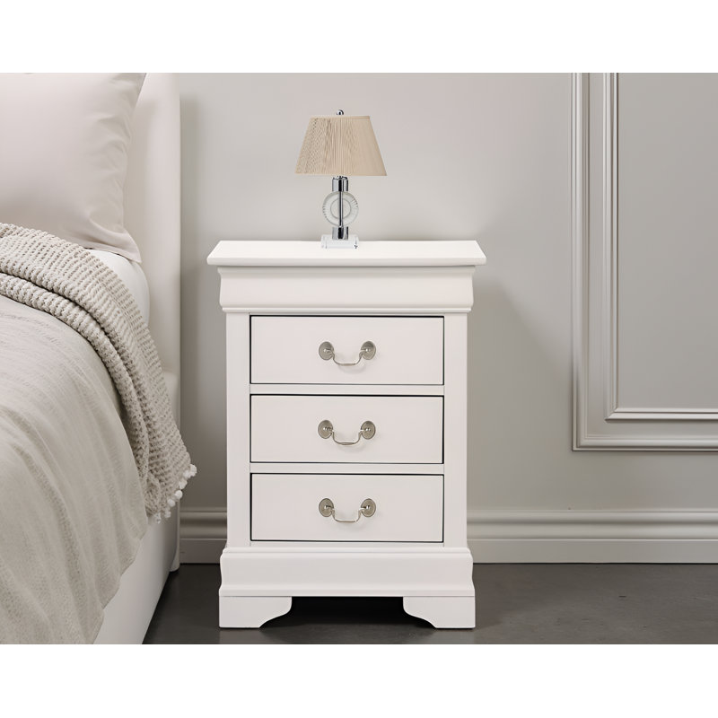 Table de chevet 3 tiroirs Sayre, Blanc