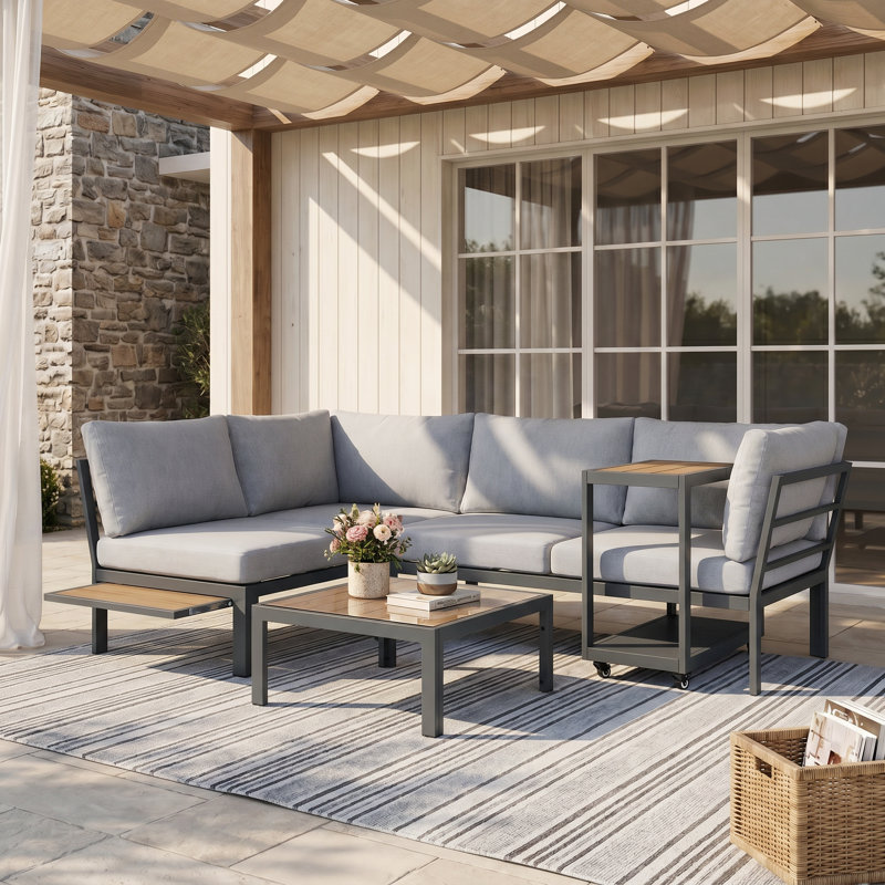 4-Piece Modular Patio Conversation Sets With Removable Cushion Coffee Table, Sectional Seating Group With End Table For 4 Person