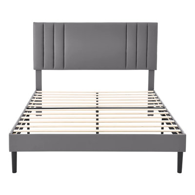 Tufted Upholstered Platform Bed Frame W/Adjustable Headboard, Full, Grey