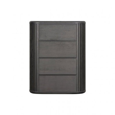 Grande commode Sheim, bois d'acacia massif noir cannelé moderne