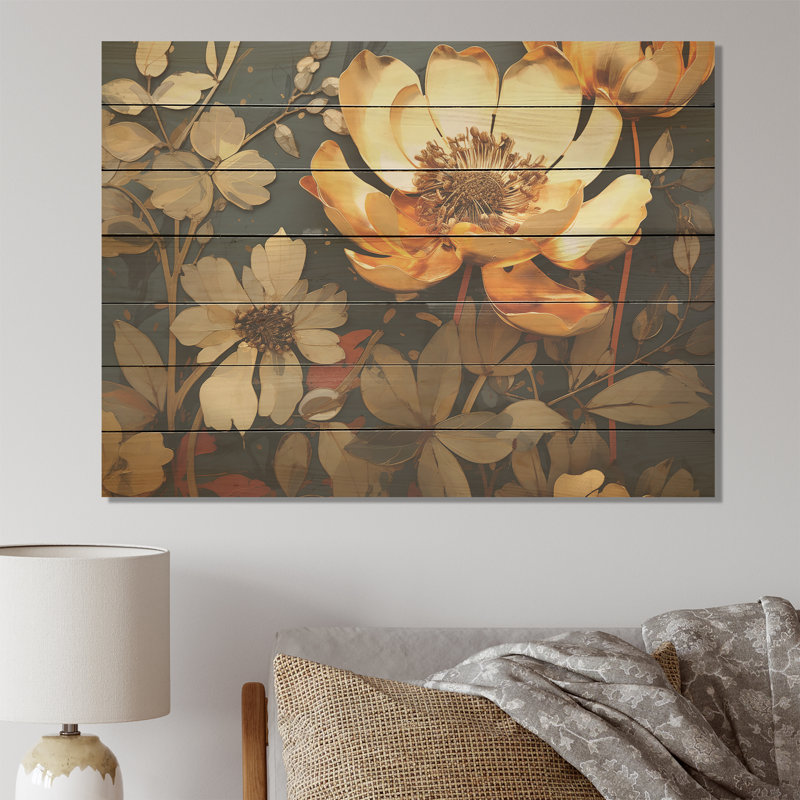 Golden Grey Poppy Meadows I - Poppies On Wood Print, 30" H x 40" W x 0.78" D