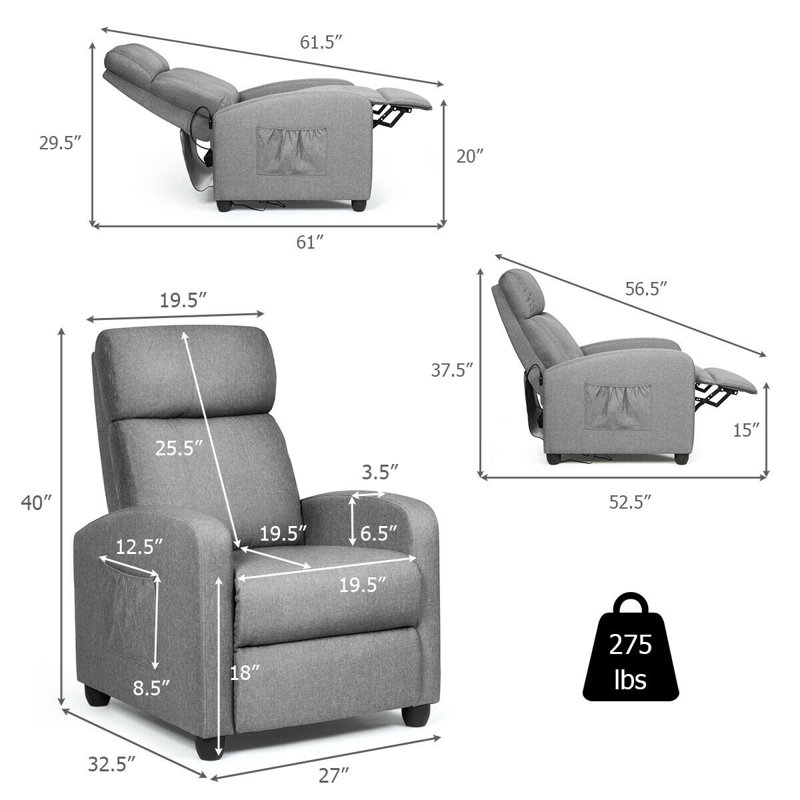 Bernuth Massage Chair, Gray Linen